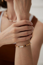 925 Sterling Silver Natural Pearl and Tiger’s Eye Bracelet, scale and styling view