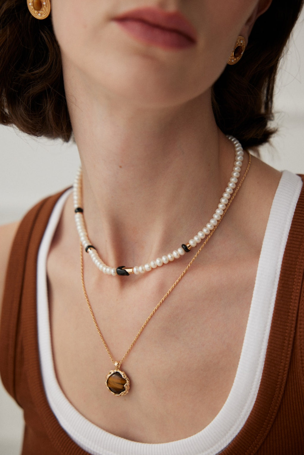 925 Sterling Silver Tiger’s Eye Necklace - Vintage Gold