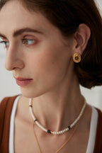 925 Sterling Silver Tiger’s Eye and Faux Pearl Earrings - Silver