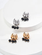 925 Sterling Silver Black Agate Earrings - Silver