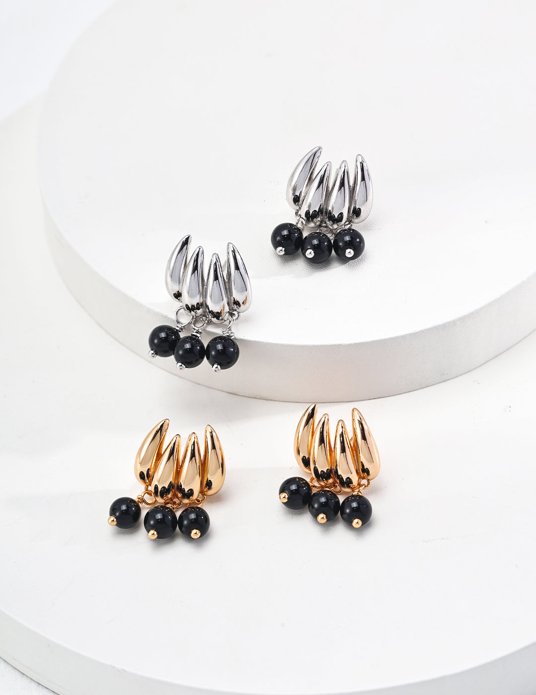 925 Sterling Silver Black Agate Earrings - Silver