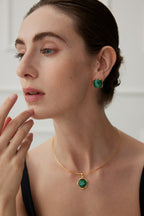 925 Sterling Silver Malachite Earrings - Silver