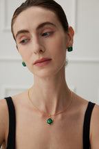 925 Sterling Silver Malachite Earrings - Silver