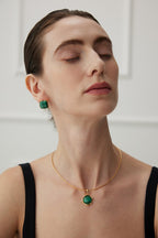 925 Sterling Silver Malachite Earrings - Silver