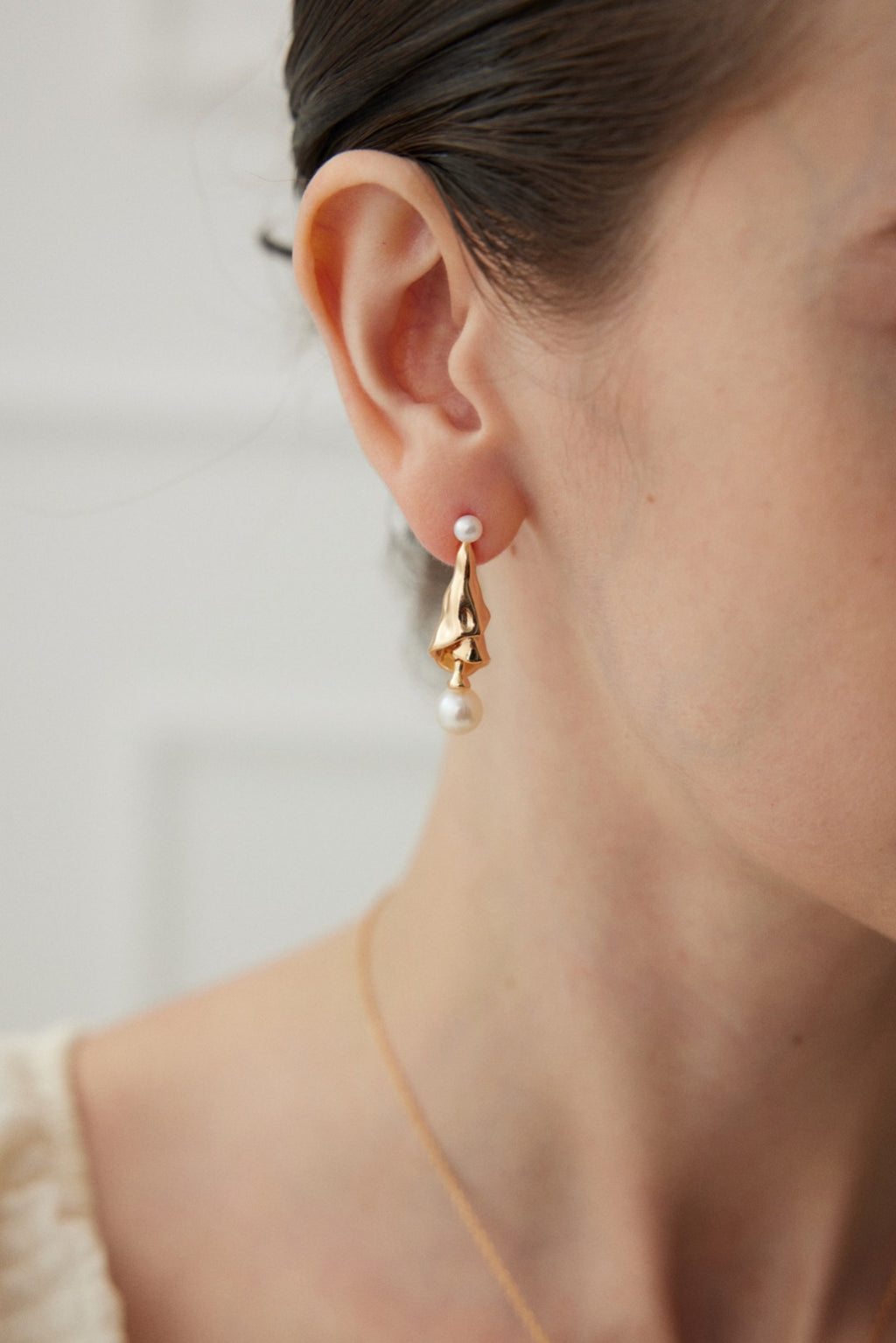 925 Sterling Silver Natural Pearl Drop Earrings, styled view