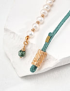 925 Sterling Silver Pearl, 随形碧玉 and 秋香绿绳 Bracelet, scale and styling view