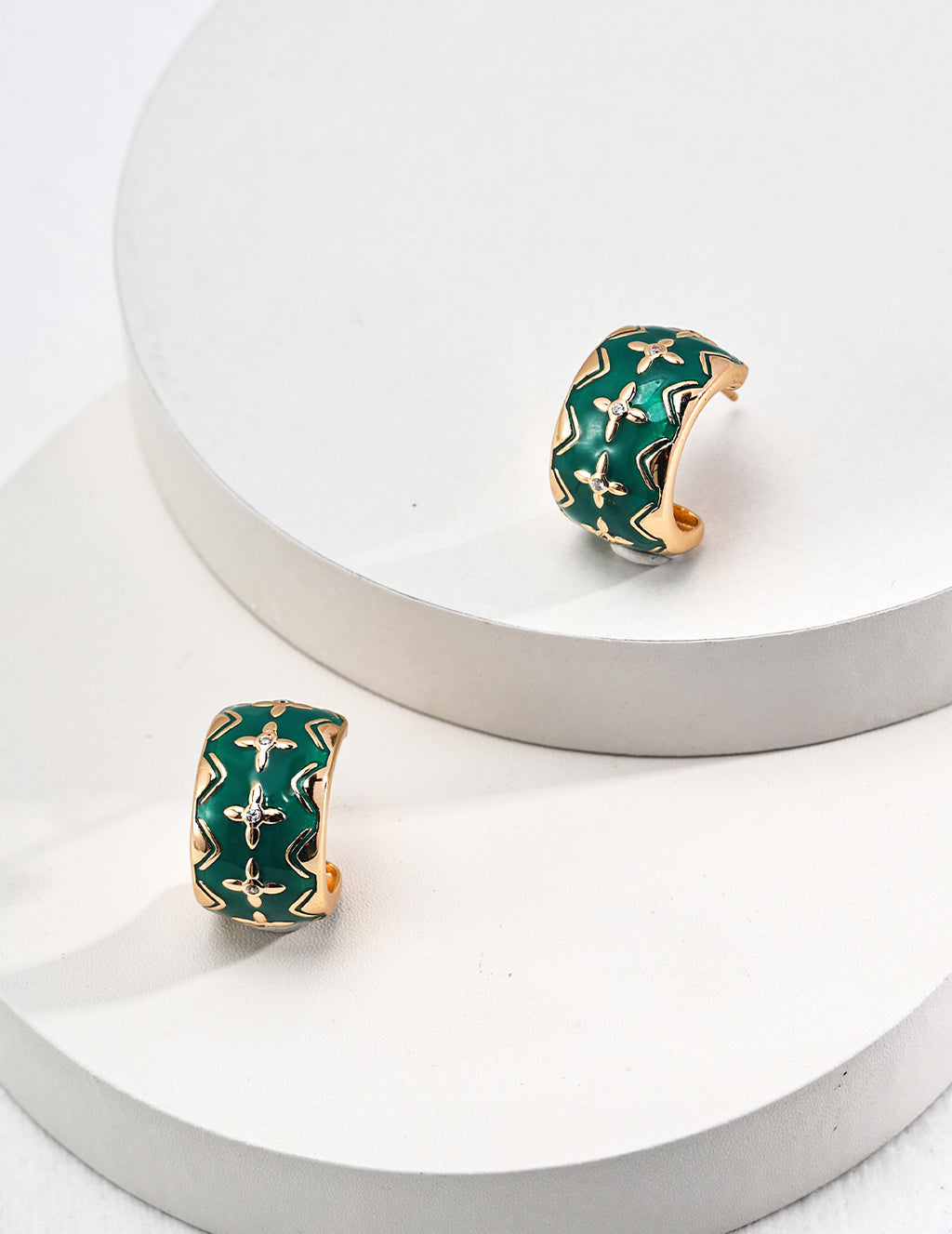 925 Sterling Silver Vintage Enamel and Cubic Zirconia Earrings - Silver