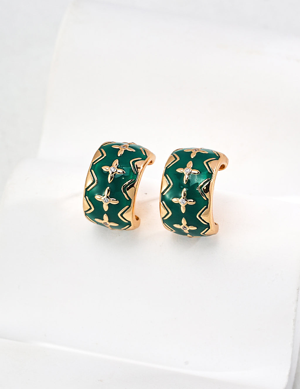 925 Sterling Silver Vintage Enamel and Cubic Zirconia Earrings - Silver