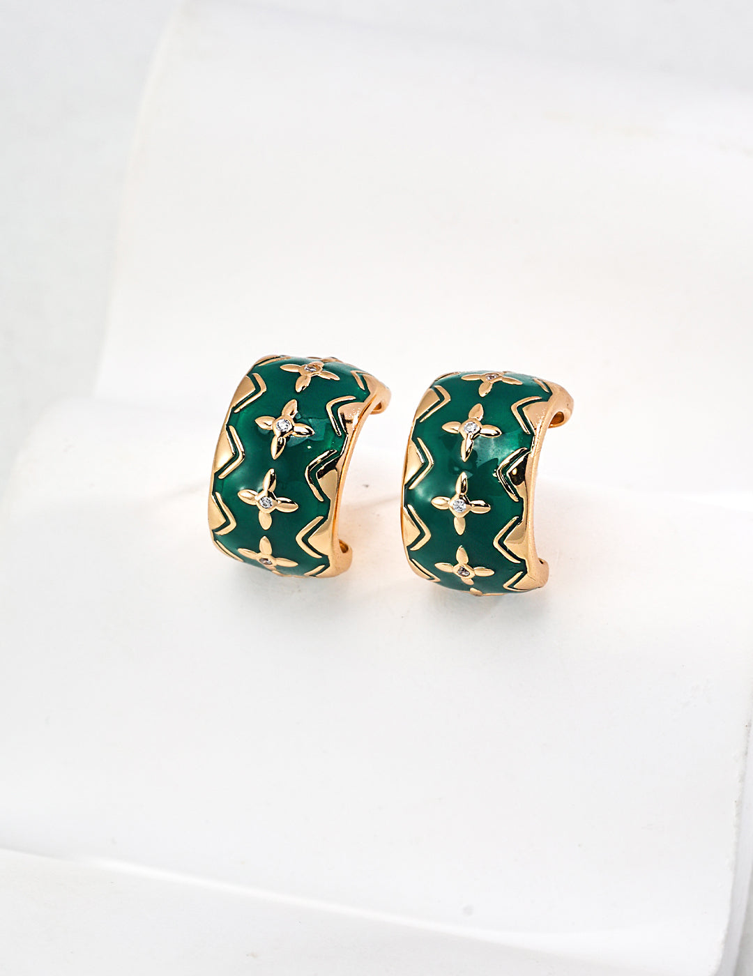 925 Sterling Silver Vintage Enamel and Cubic Zirconia Earrings - Silver