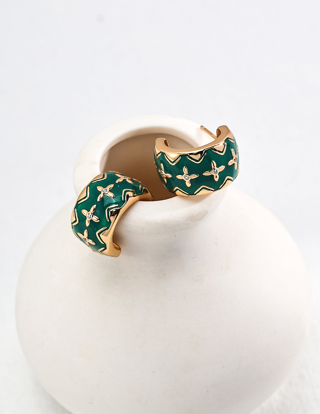 925 Sterling Silver Vintage Enamel and Cubic Zirconia Earrings - Silver