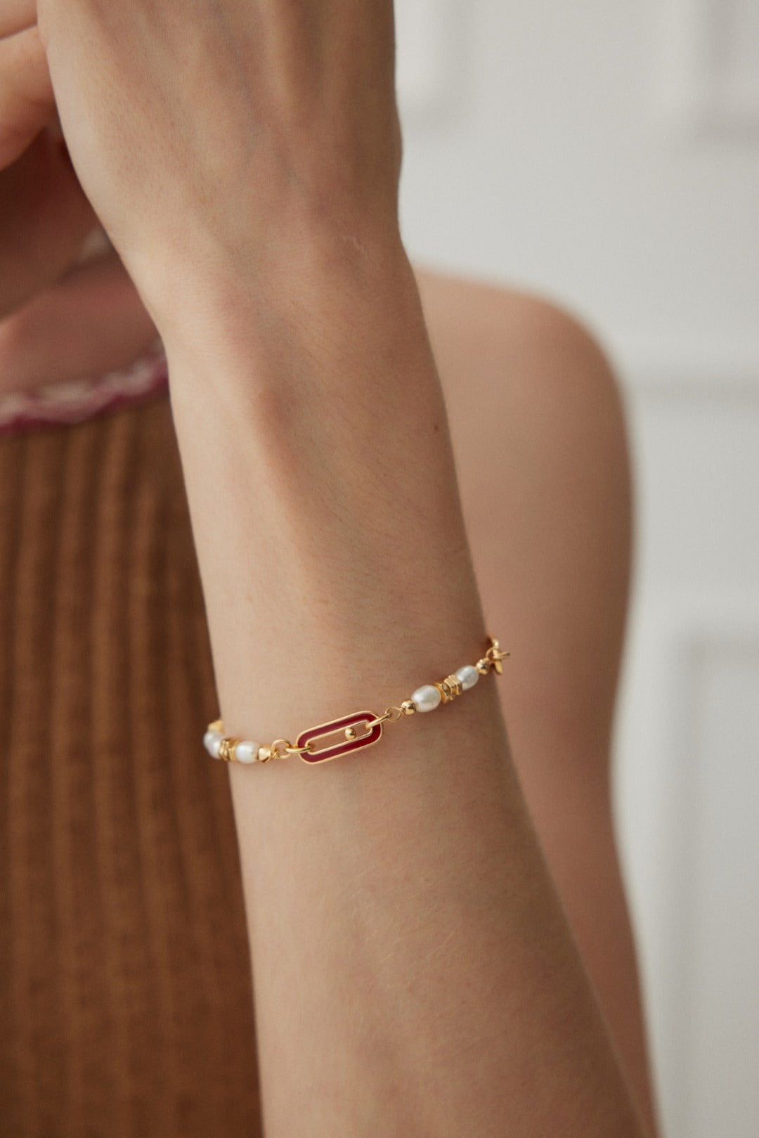 925 Sterling Silver Drip Glaze and Natural Pearl Bracelet - Vintage Gold
