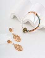 925 Sterling Silver 花绿石 and Natural Pearl Bracelet - Vintage Gold