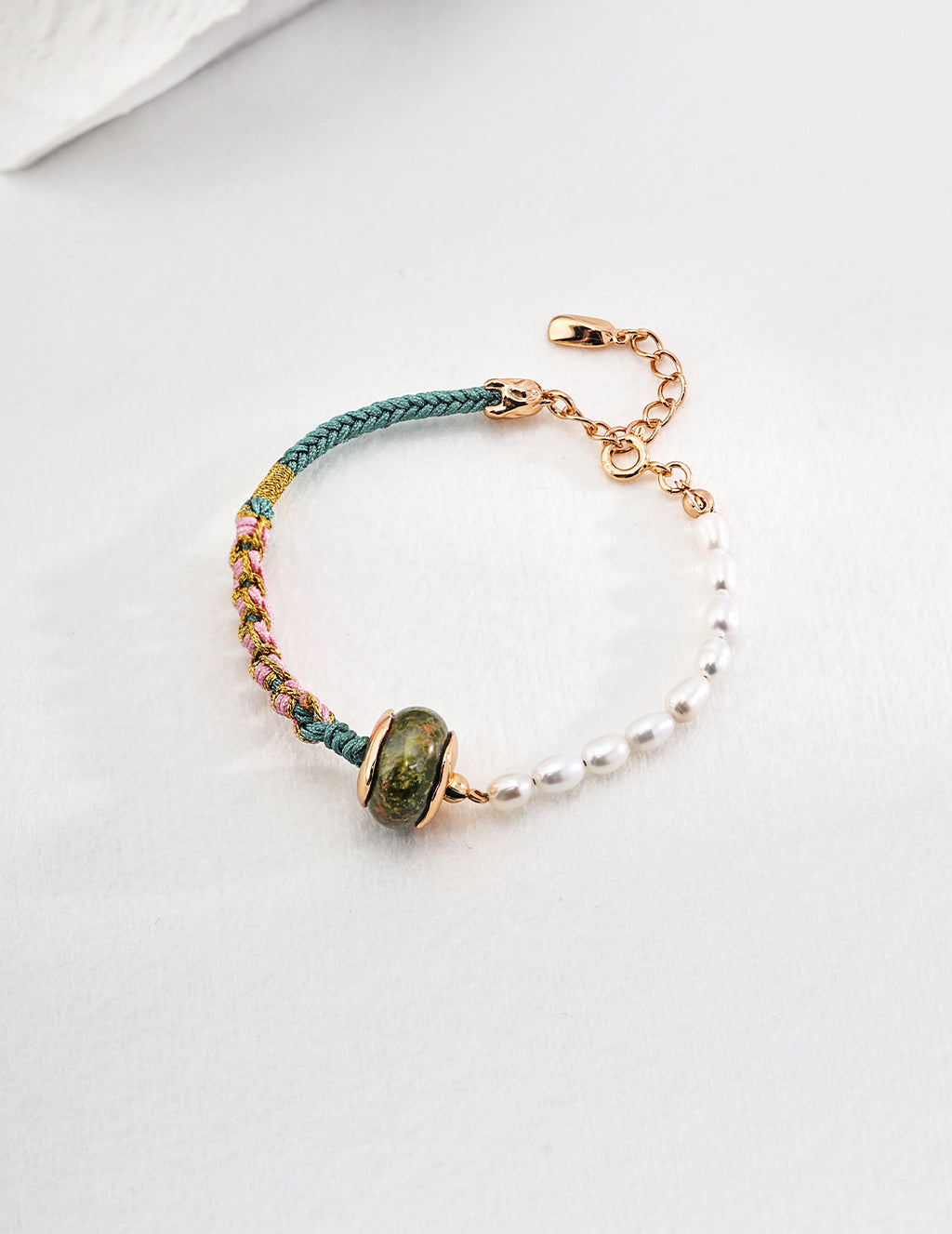925 Sterling Silver 花绿石 and Natural Pearl Bracelet - Vintage Gold