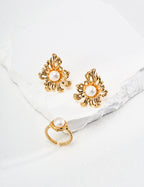 925 Sterling Silver Natural Pearl Earrings - Vintage Gold