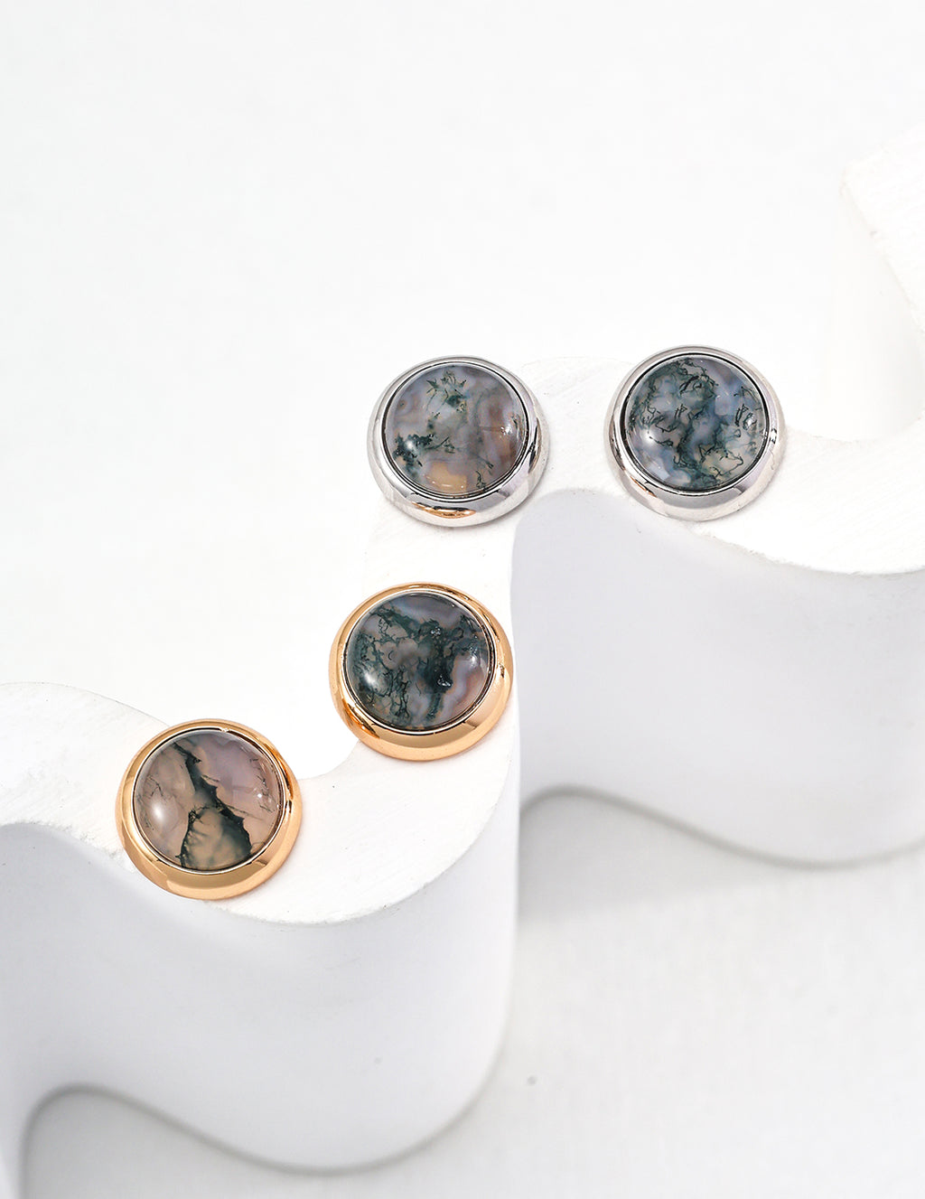 925 Sterling Silver Moss Agate Earrings - Silver