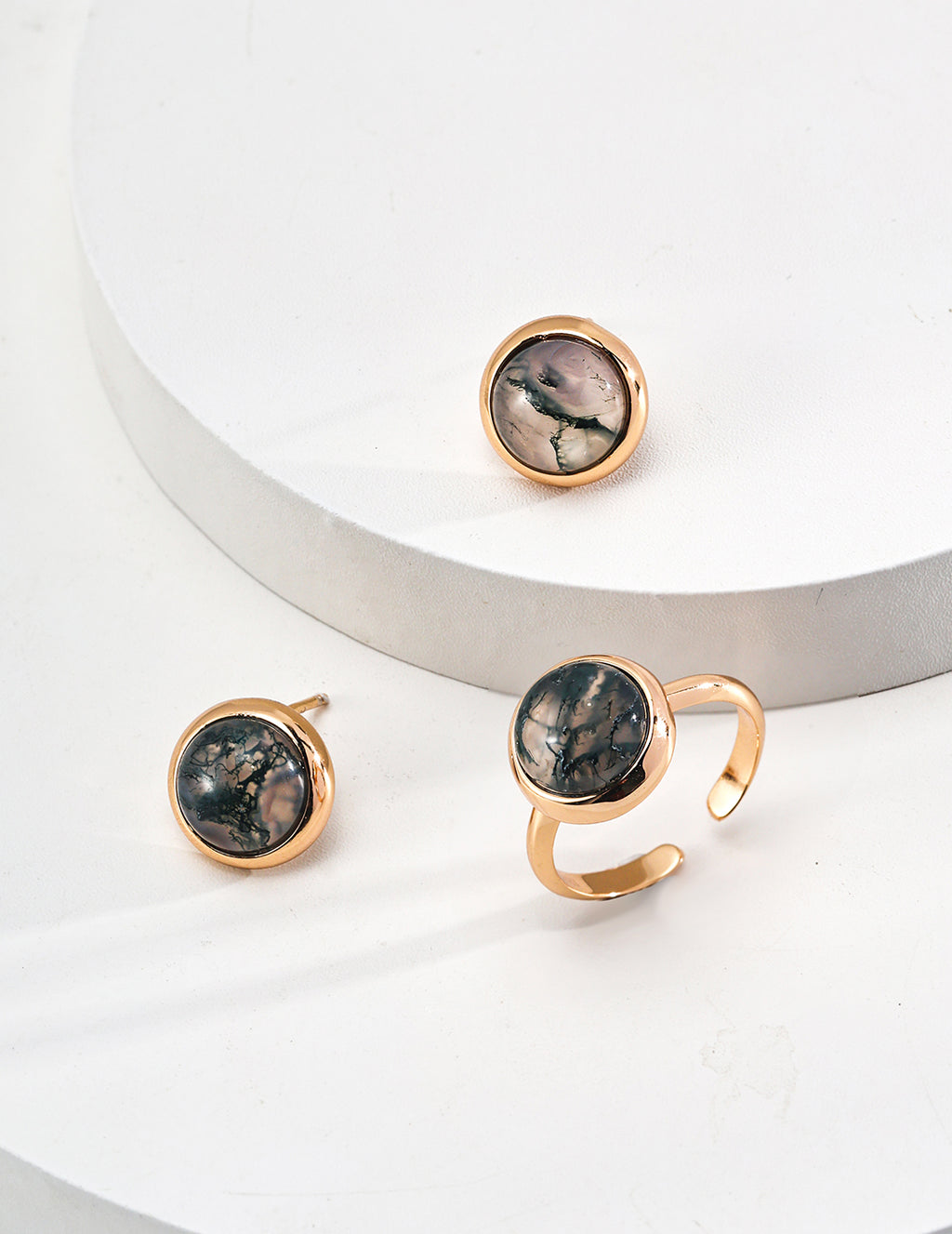 925 Sterling Silver Moss Agate Ring - Silver