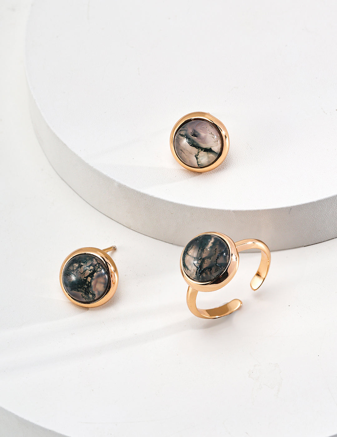925 Sterling Silver Moss Agate Ring - Silver