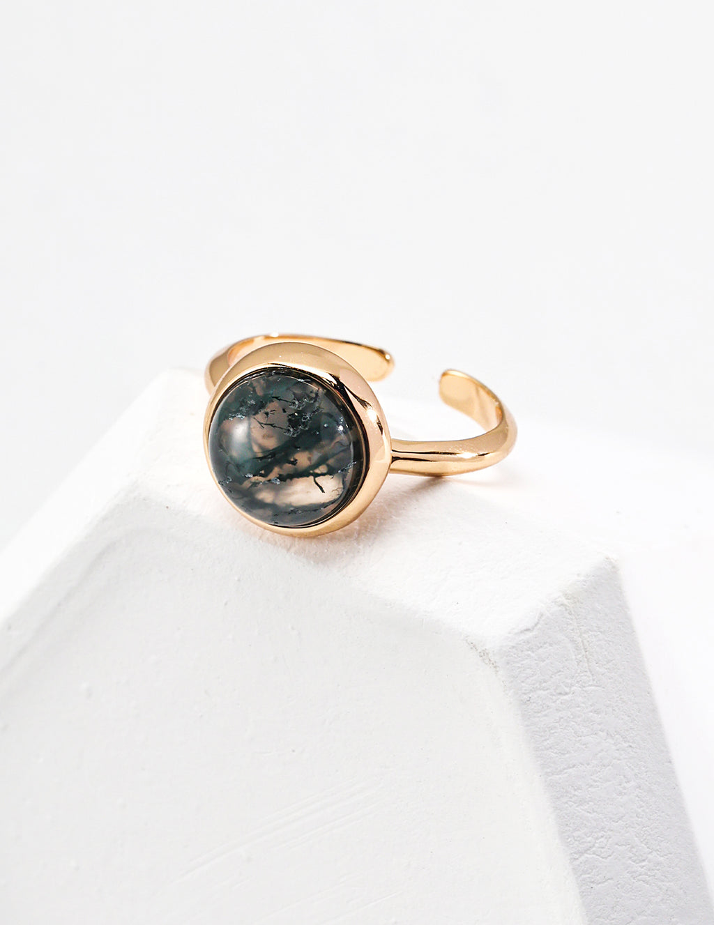 925 Sterling Silver Moss Agate Ring - Silver