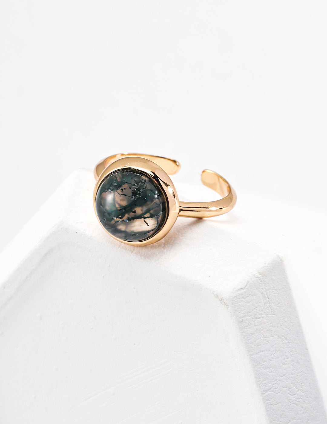 925 Sterling Silver Moss Agate Ring - Silver
