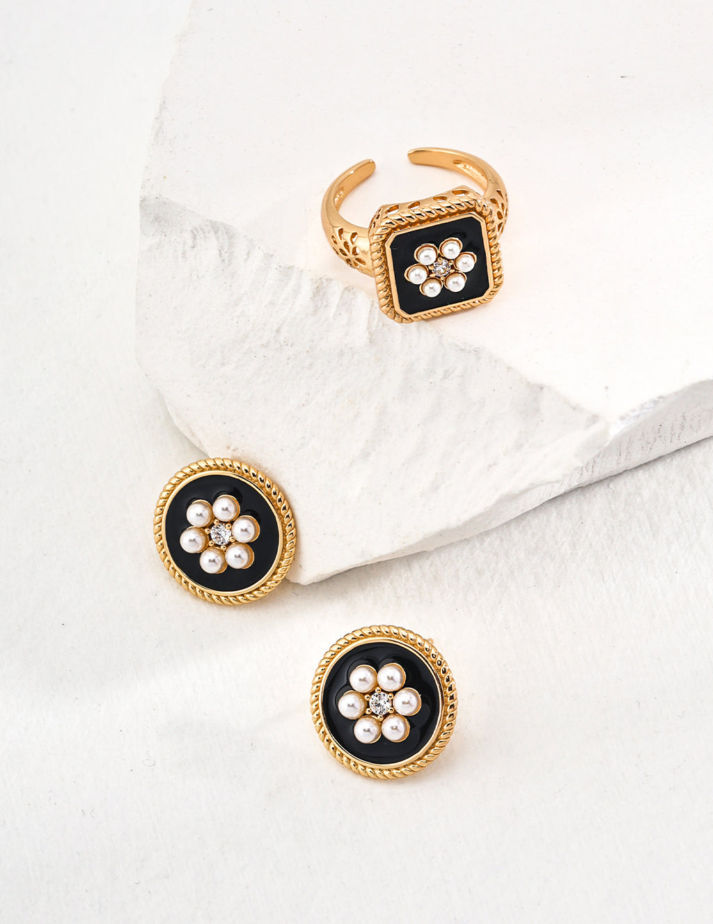 925 Sterling Silver Enamel Faux Pearl Cubic Zirconia Ring, product view 5