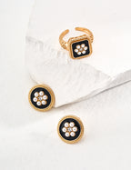 925 Sterling Silver Enamel Faux Pearl Cubic Zirconia Ring, product view 5