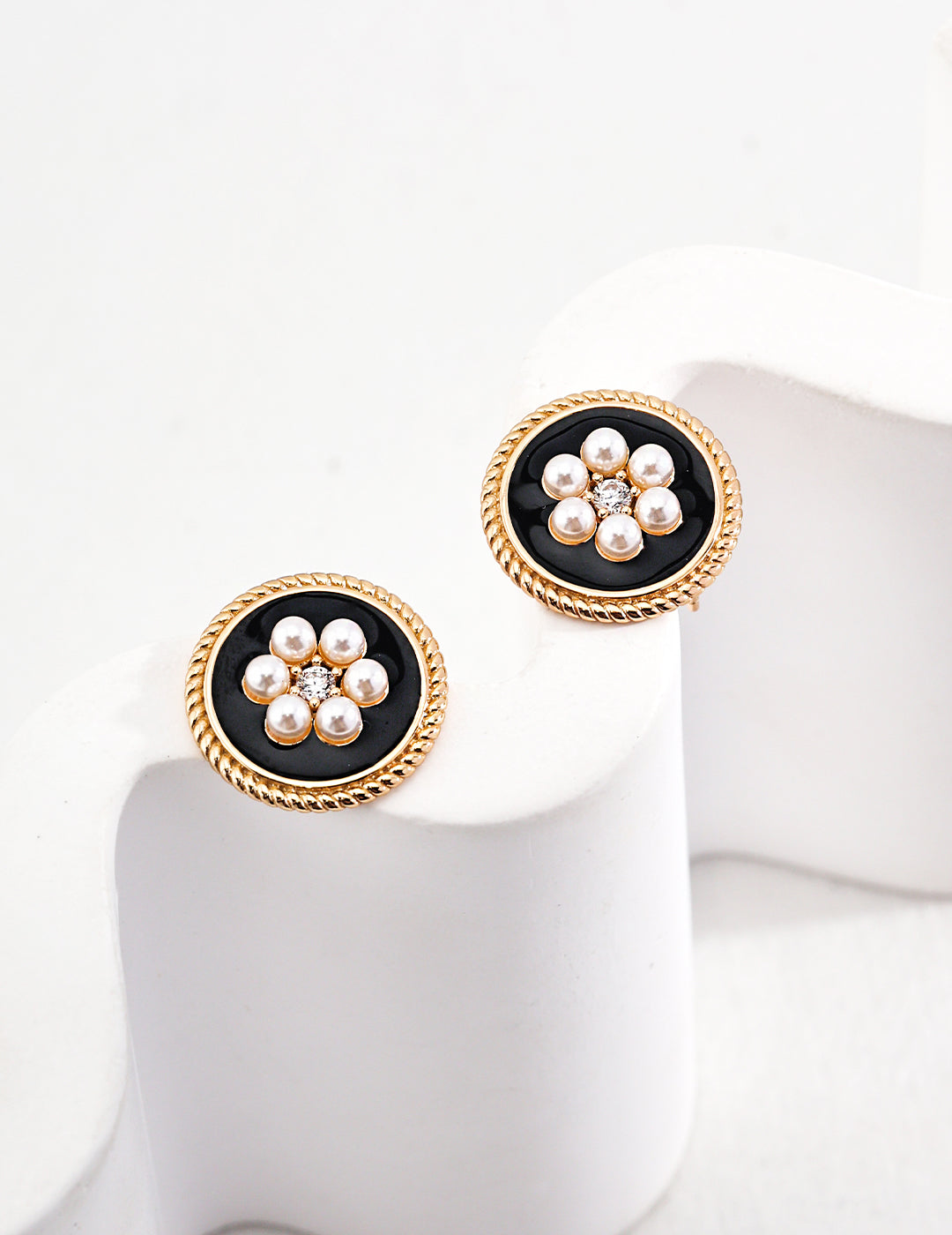 925 Sterling Silver Faux Pearl, Drip Glaze and Cubic Zirconia Earrings - Silver