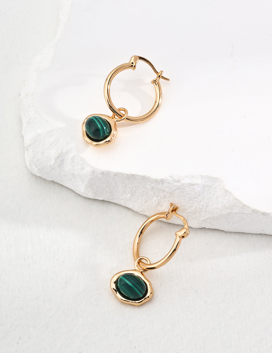 925 Sterling Silver Tiger’s Eye and Malachite Earrings - Silver