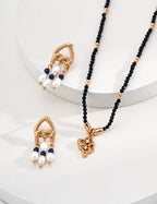 925 Sterling Silver Lapis Lazuli and Natural Pearl Earrings - Silver
