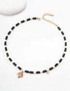925 Sterling Silver Vintage Black Agate, Shell and Cubic Zirconia Necklace - Silver