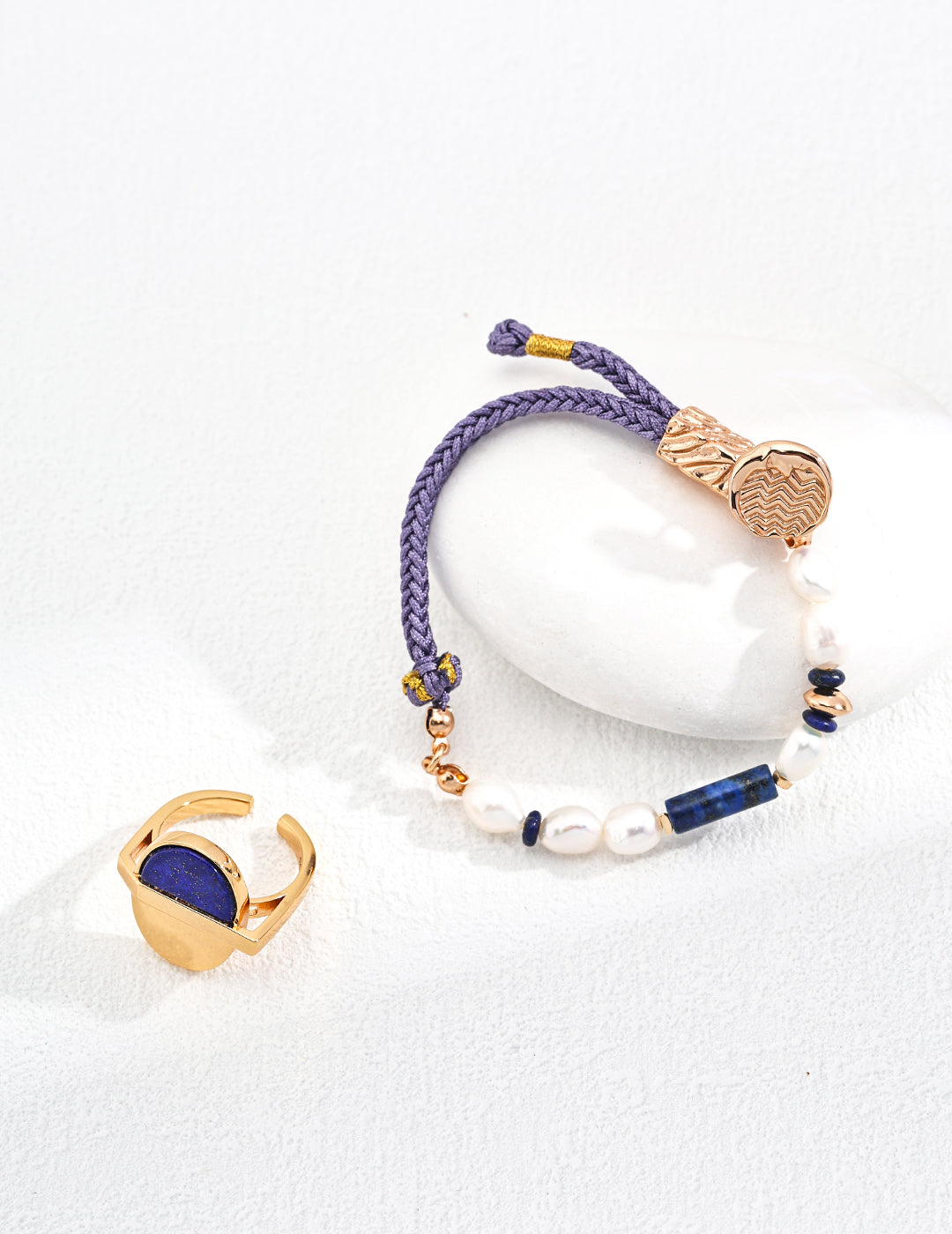 925 Sterling Silver Lapis Lazuli, Natural Pearl and Cord Bracelet - Silver