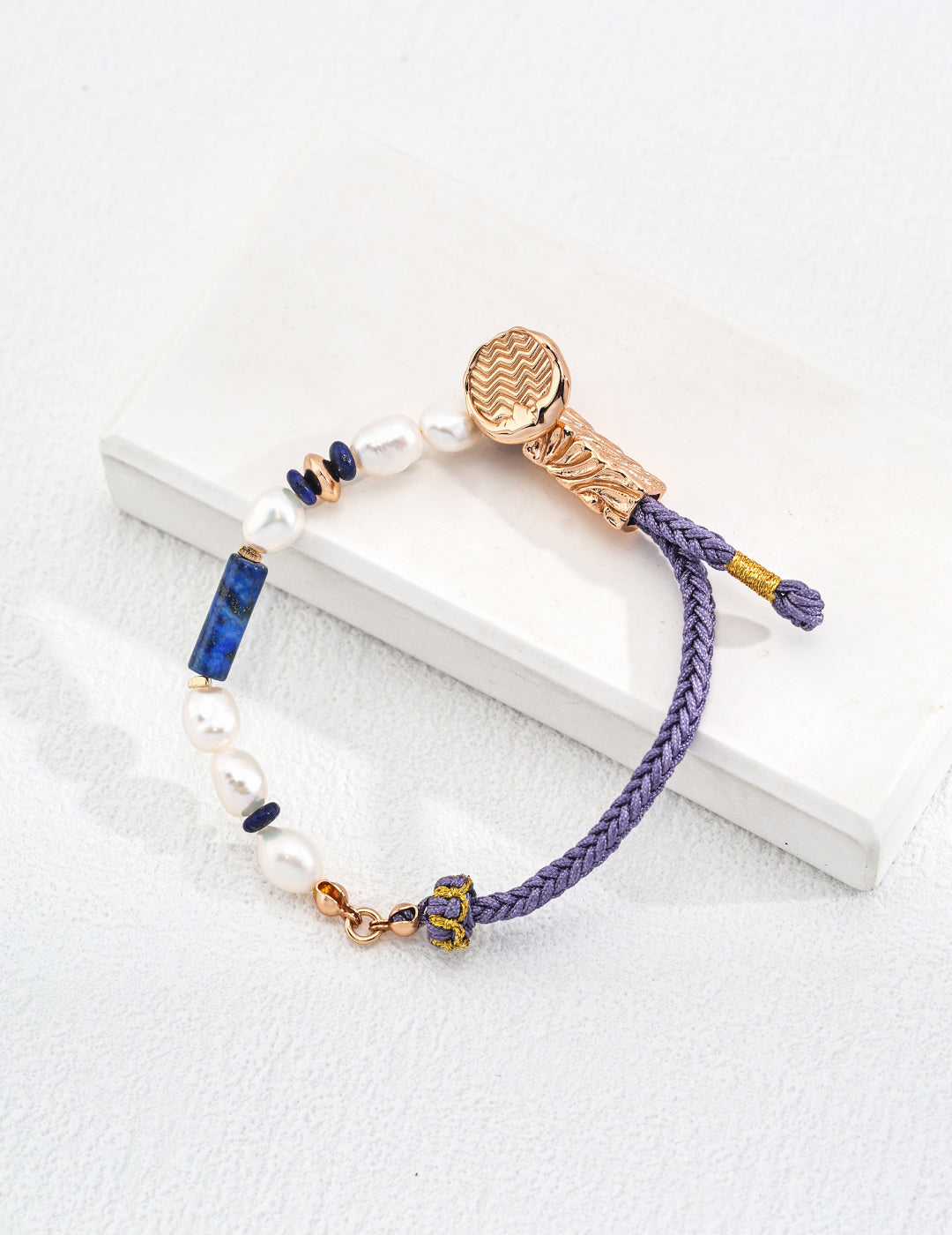 925 Sterling Silver Lapis Lazuli, Natural Pearl and Cord Bracelet - Silver