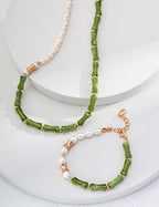 925 Sterling Silver Resin Stone and Natural Pearl Necklace - Silver