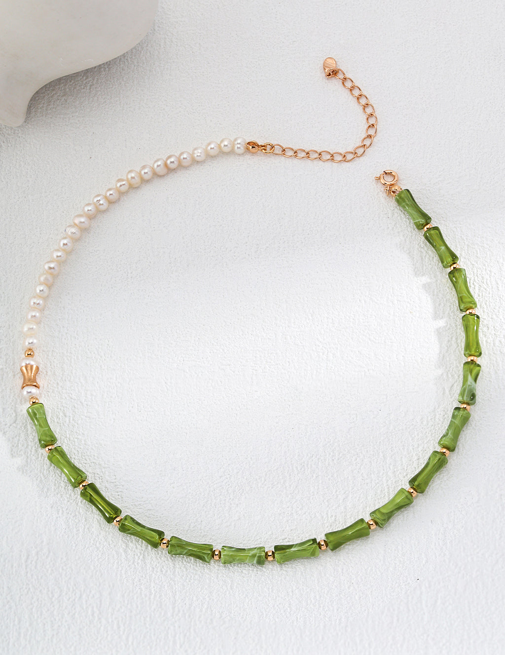 925 Sterling Silver Resin Stone and Natural Pearl Necklace - Silver