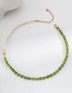 925 Sterling Silver Resin Stone and Natural Pearl Necklace - Silver