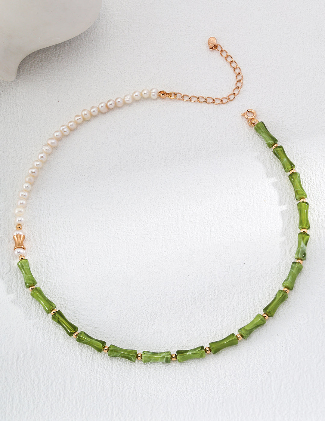 925 Sterling Silver Resin Stone and Natural Pearl Necklace - Silver