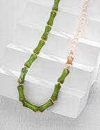 925 Sterling Silver Resin Stone and Natural Pearl Necklace - Silver