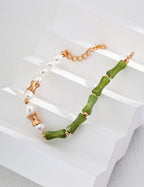 925 Sterling Silver Resin Stone and Natural Pearl Bracelet - Vintage Gold
