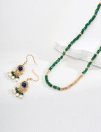 925 Sterling Silver Vintage Shell, Lapis Lazuli and Synthetic Emerald Earrings - Silver