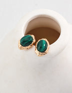 925 Sterling Silver Malachite Earrings - Vintage Gold