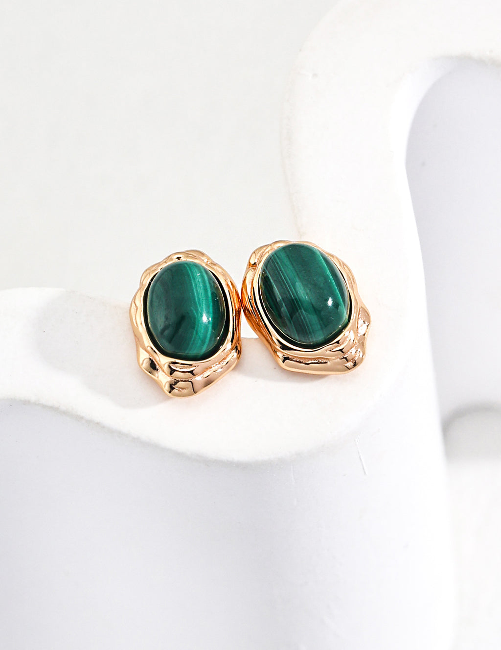 925 Sterling Silver Malachite Earrings - Vintage Gold