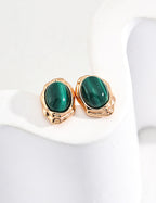 925 Sterling Silver Malachite Earrings - Vintage Gold