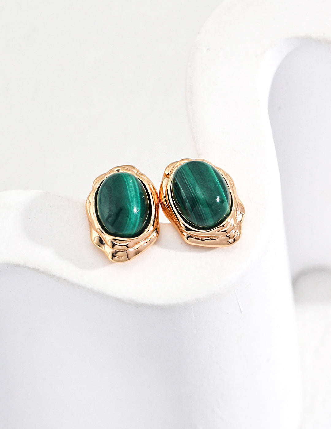 925 Sterling Silver Malachite Earrings - Vintage Gold