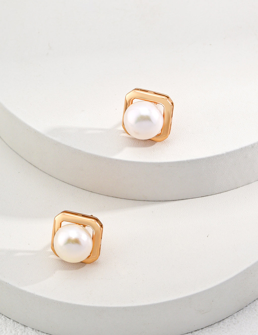925 Sterling Silver Geometric Natural Pearl Earrings - Vintage Gold