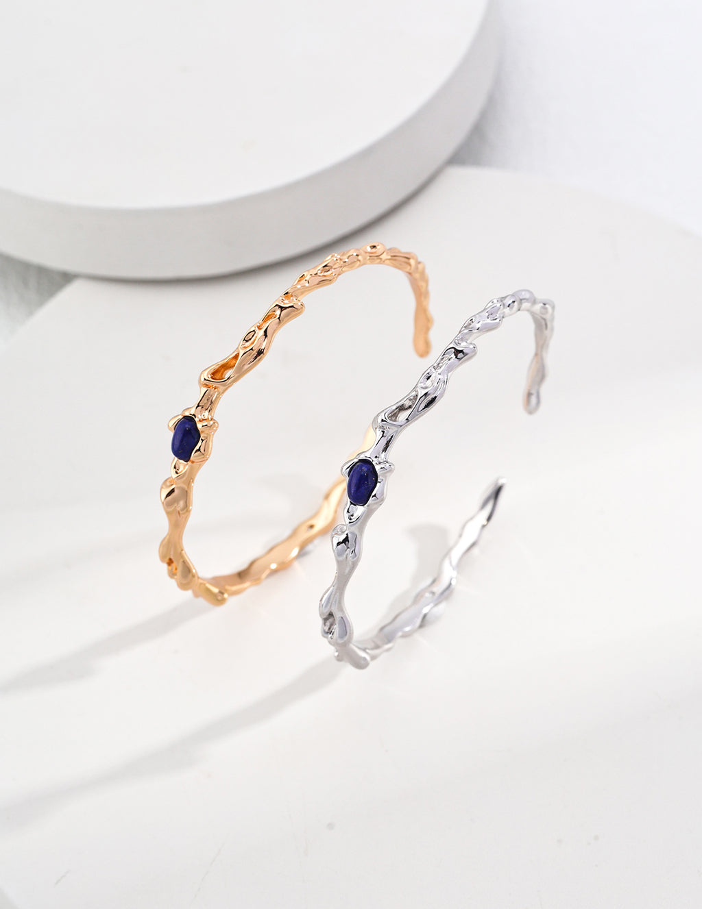 925 Sterling Silver Lapis Lazuli Bangle - Silver