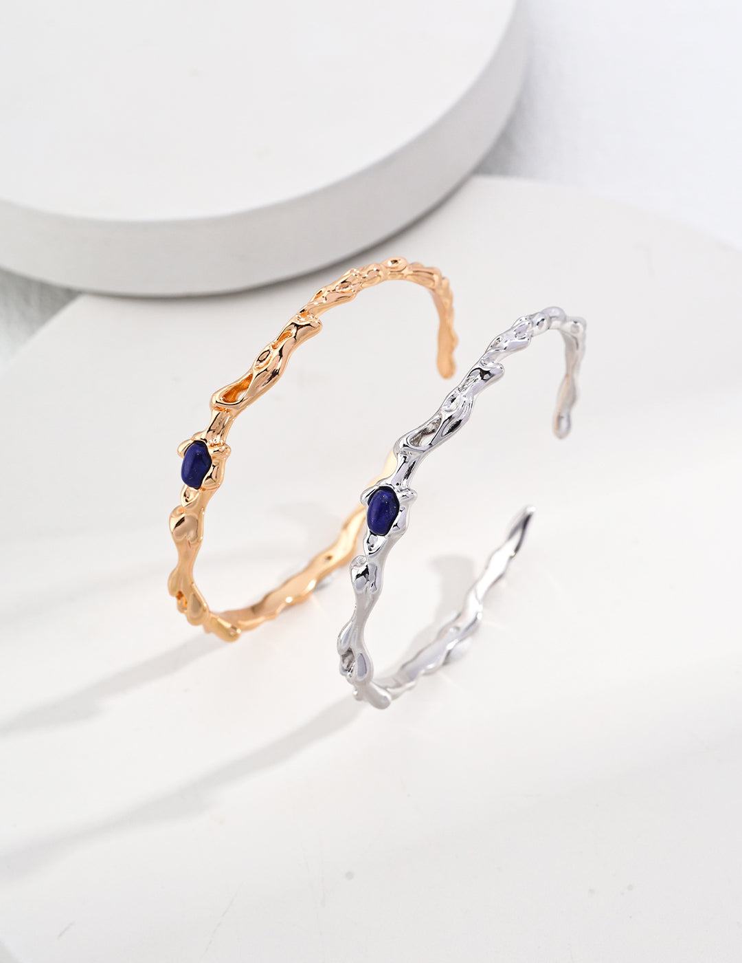 925 Sterling Silver Lapis Lazuli Bangle - Silver