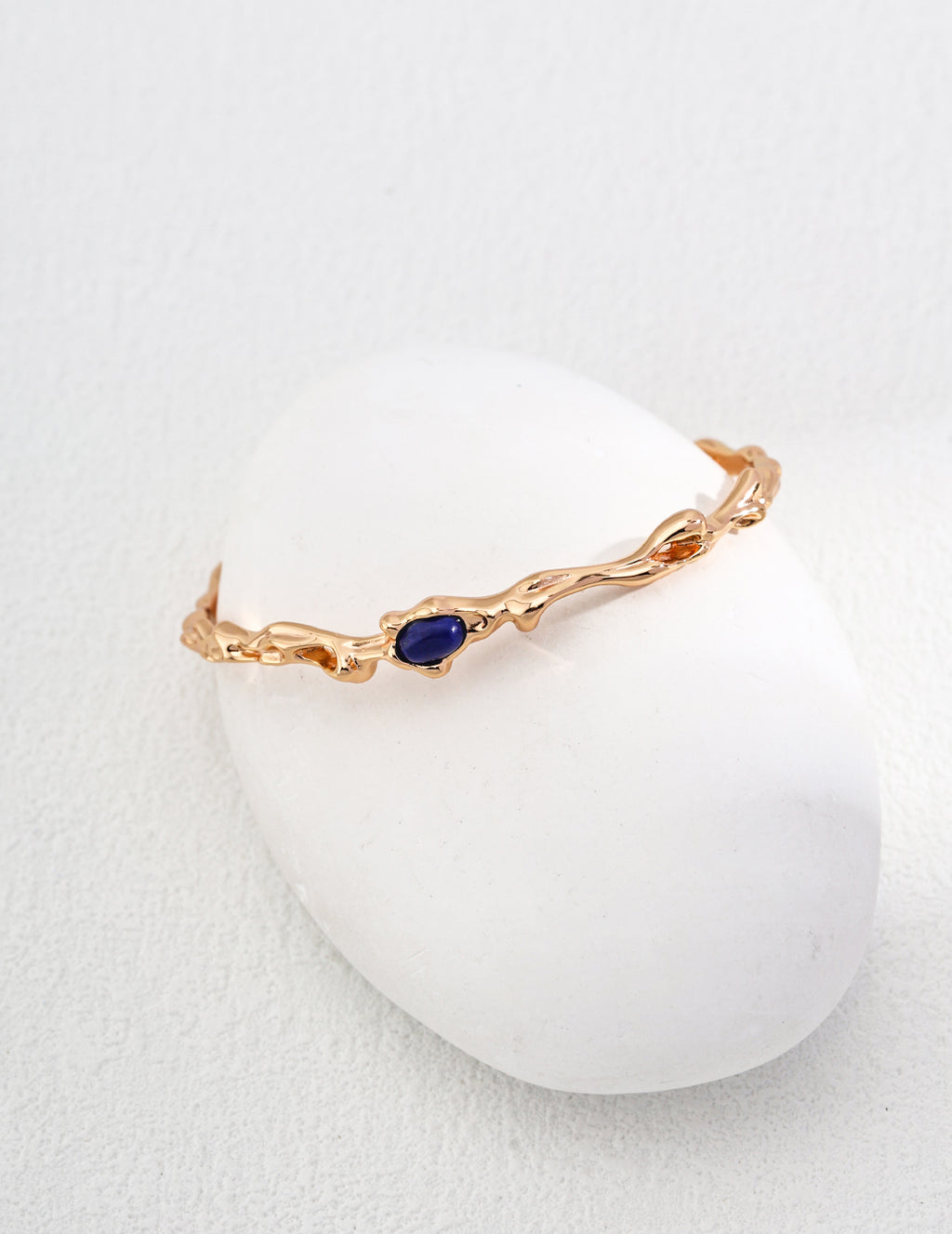925 Sterling Silver Lapis Lazuli Bangle - Silver