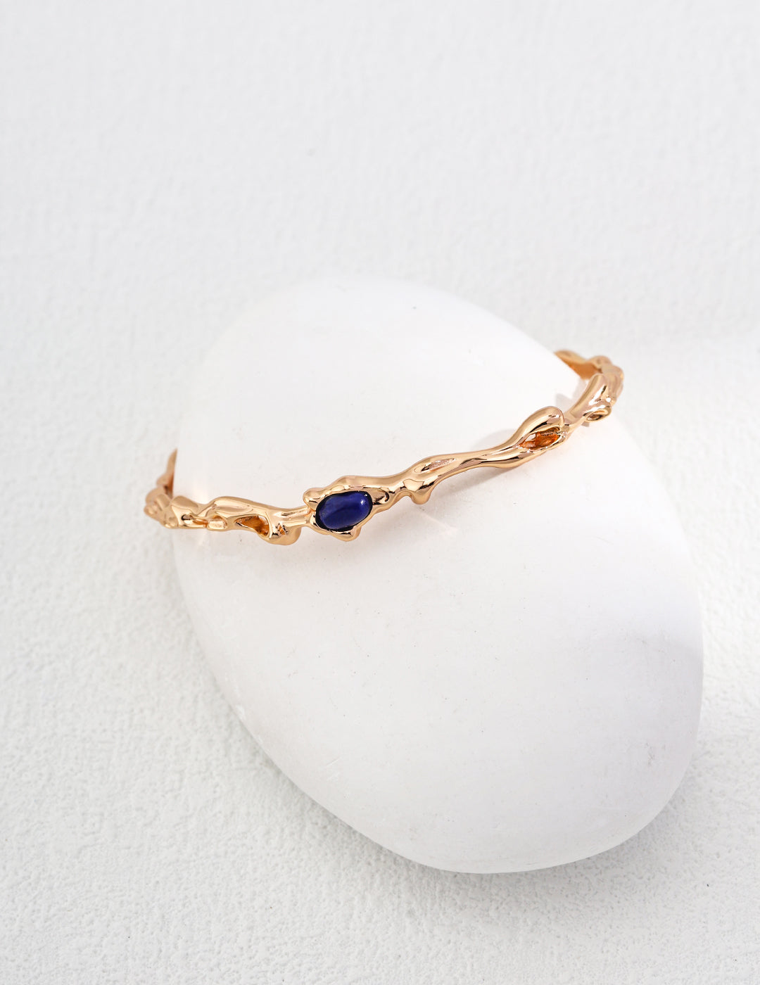 925 Sterling Silver Lapis Lazuli Bangle - Silver