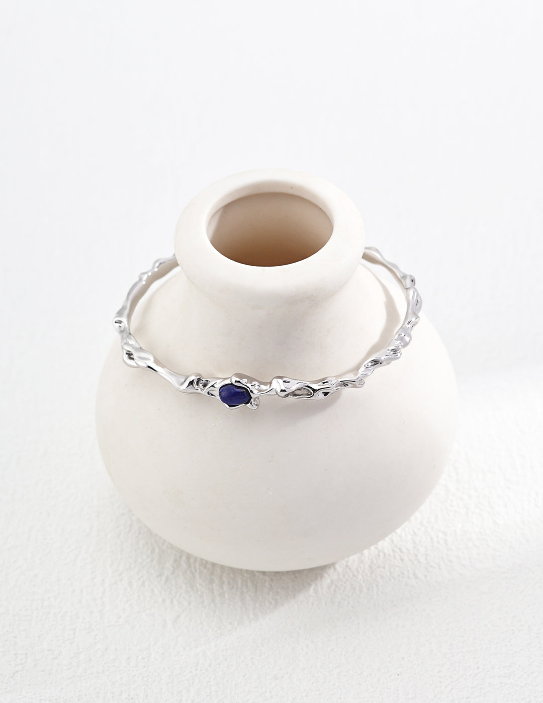 925 Sterling Silver Lapis Lazuli Bangle - Silver