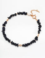 925 Sterling Silver Blue Sandstone and Natural Pearl Necklace - Vintage Gold