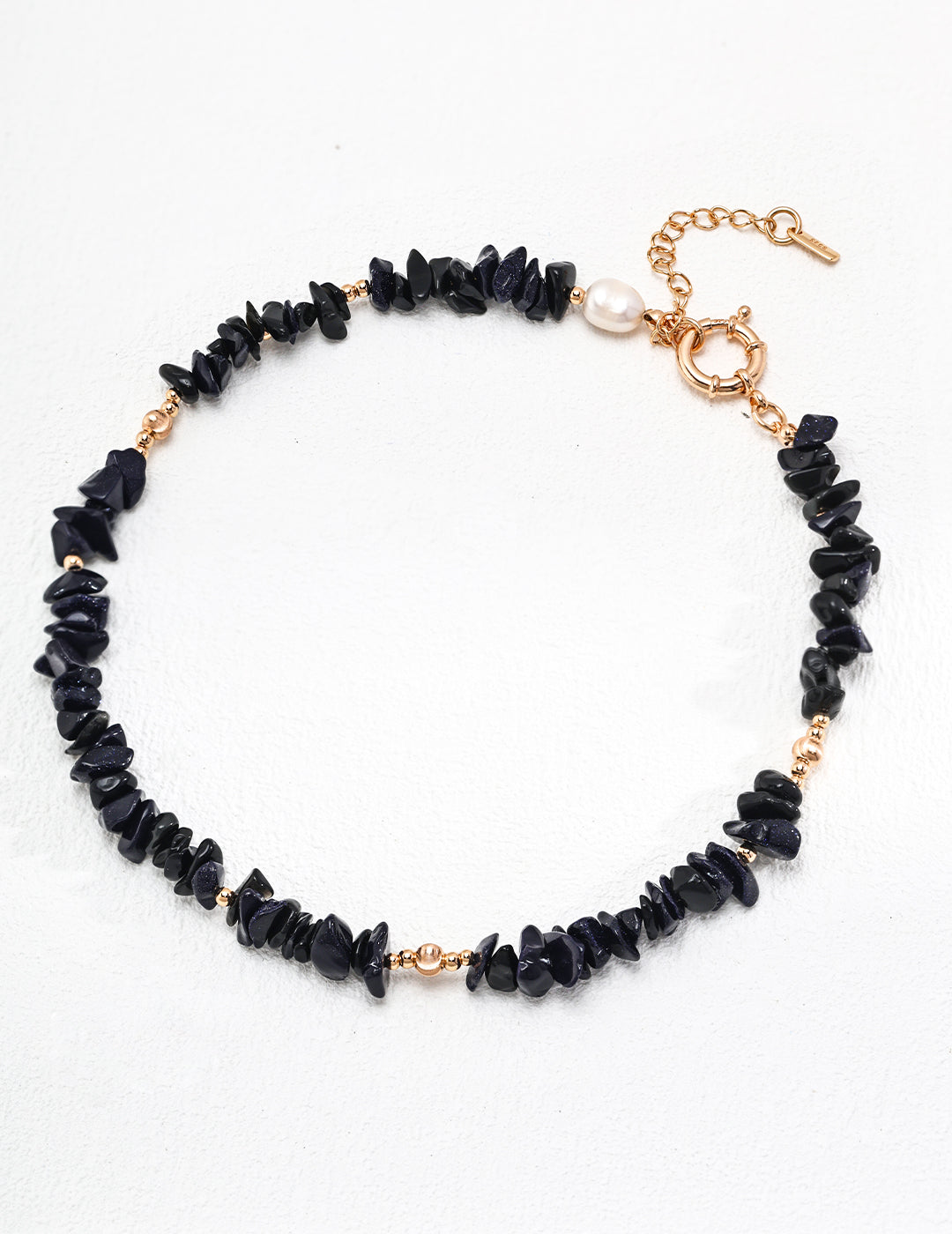 925 Sterling Silver Blue Sandstone and Natural Pearl Necklace - Vintage Gold